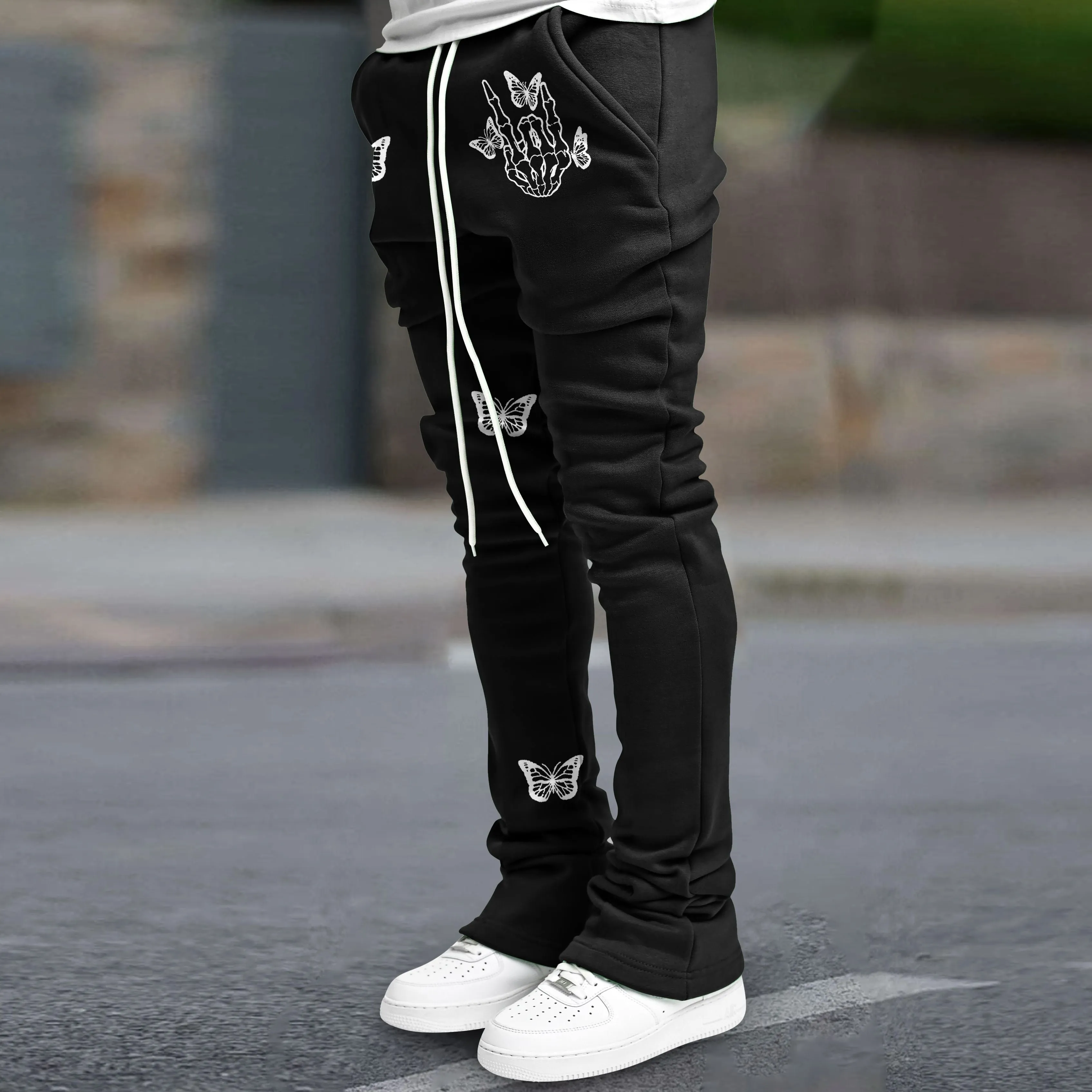 Retro fashion brand butterfly print fashion street trousers