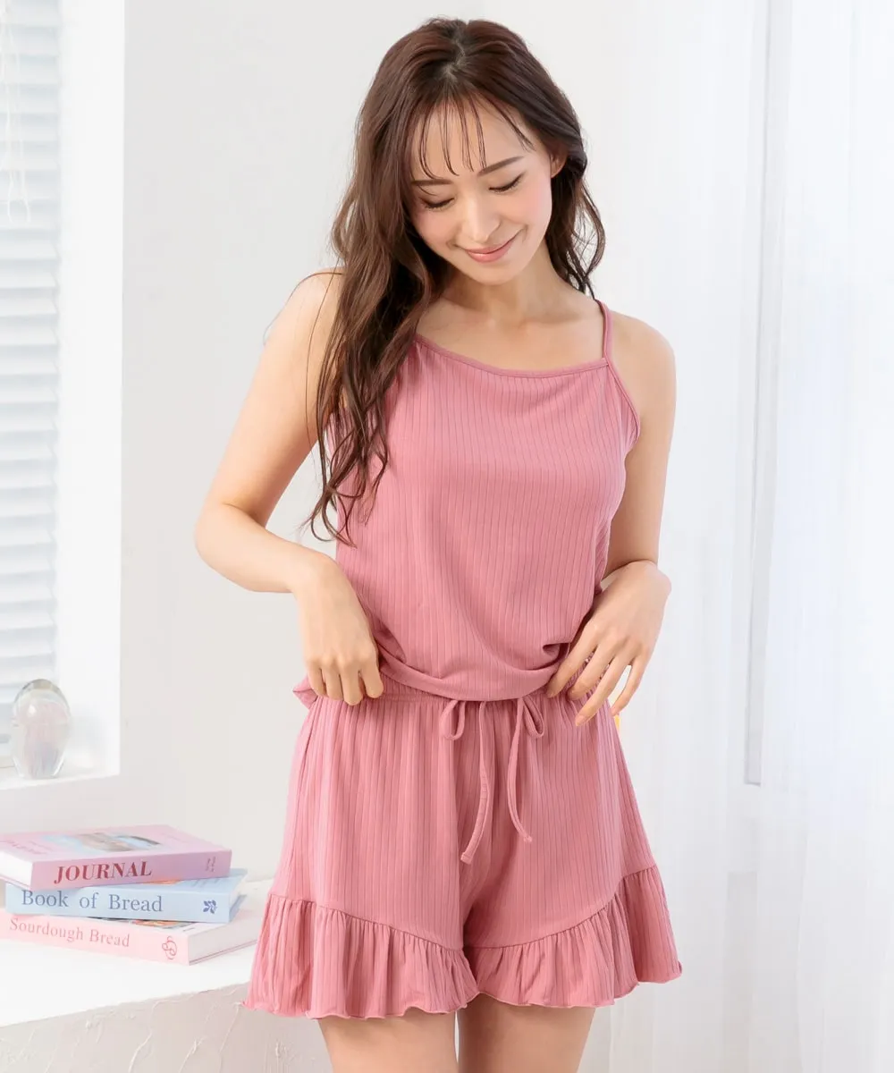 Rib Frill Camisole Cardigan Shorts 3-piece set