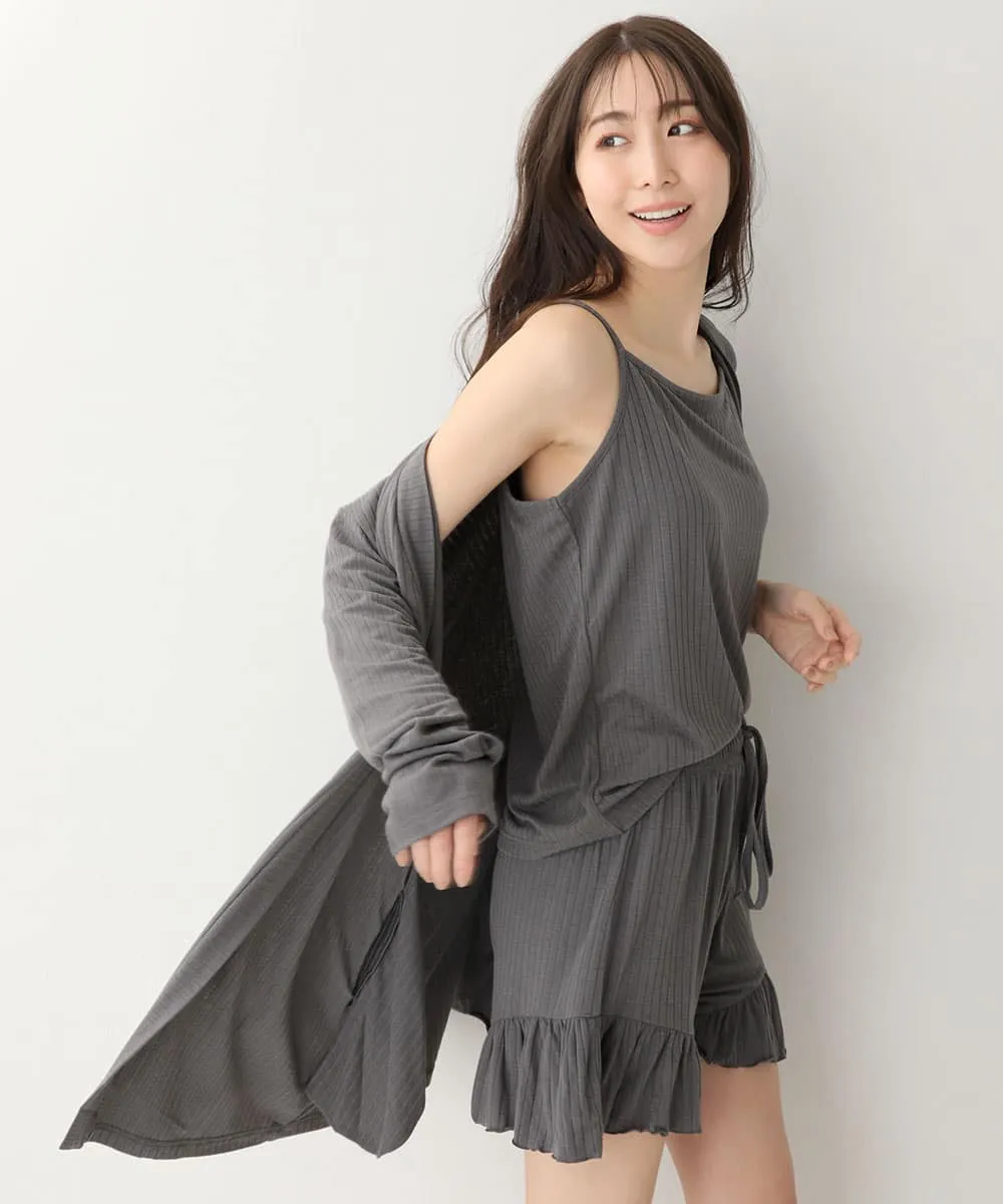 Rib Frill Camisole Cardigan Shorts 3-piece set