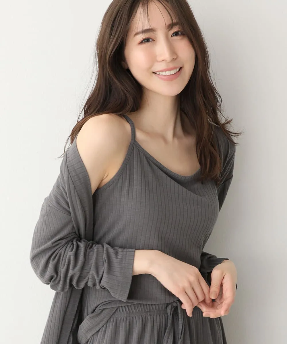 Rib Frill Camisole Cardigan Shorts 3-piece set