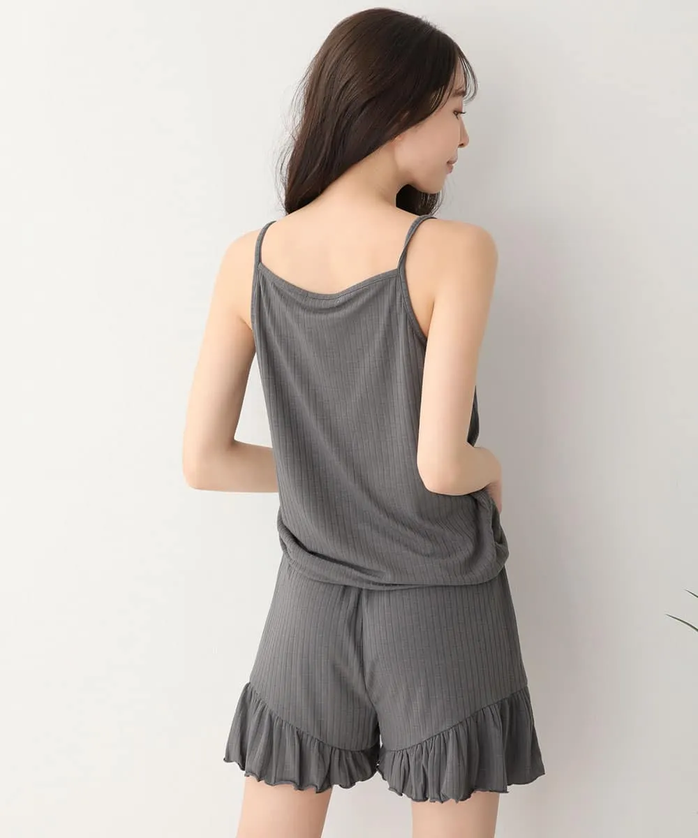 Rib Frill Camisole Cardigan Shorts 3-piece set