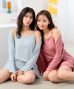 Rib Frill Camisole Cardigan Shorts 3-piece set