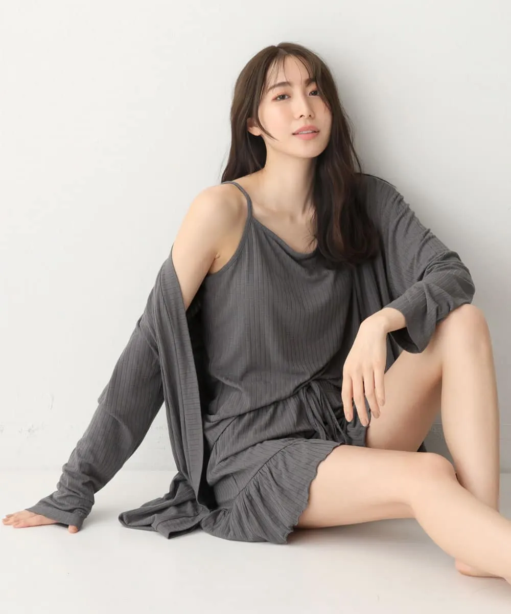 Rib Frill Camisole Cardigan Shorts 3-piece set