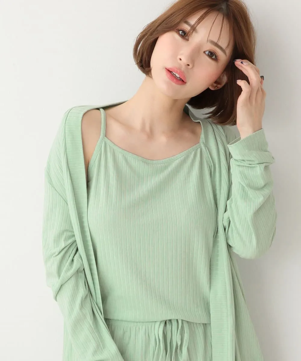 Rib Frill Camisole Cardigan Shorts 3-piece set