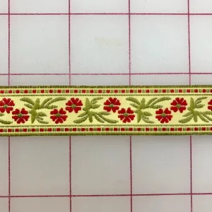 Ribbon Trim - Embroidered Floral Design Yellow with Green and Red