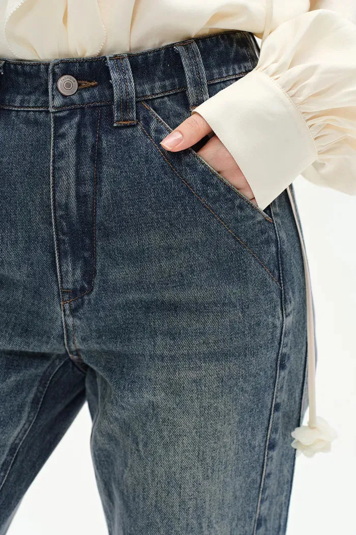 Sabrina Washed Jeans in Cotton Denim