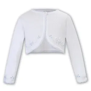 Sarah Louise - White bolero with pale blue embroidery