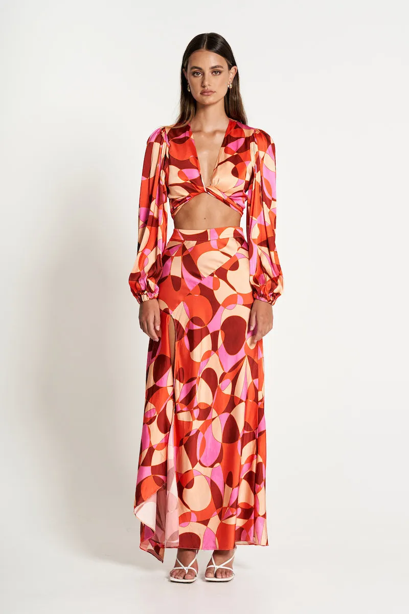 SERITA BIAS CUT MIDI SKIRT - Retro Print (Final Sale)