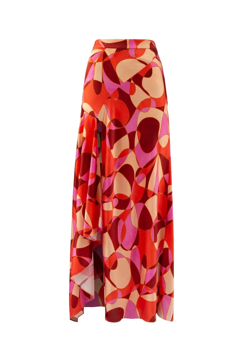 SERITA BIAS CUT MIDI SKIRT - Retro Print (Final Sale)