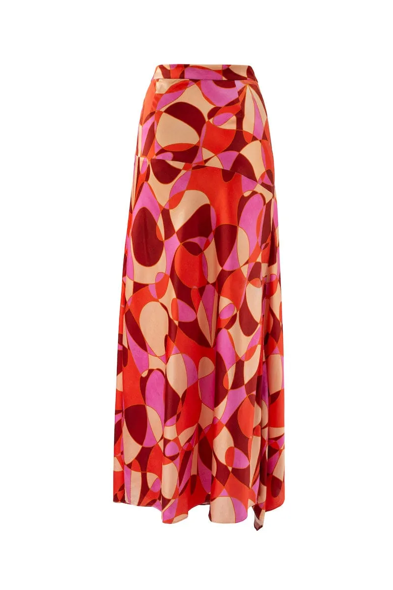 SERITA BIAS CUT MIDI SKIRT - Retro Print (Final Sale)