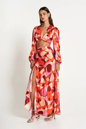 SERITA BIAS CUT MIDI SKIRT - Retro Print (Final Sale)
