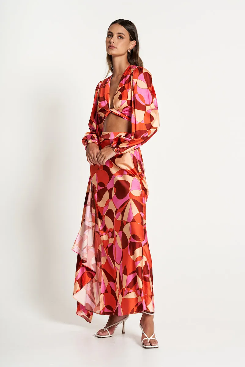 SERITA BIAS CUT MIDI SKIRT - Retro Print (Final Sale)