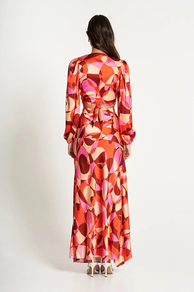 SERITA BIAS CUT MIDI SKIRT - Retro Print (Final Sale)