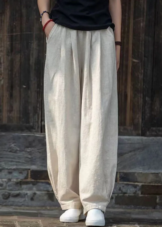 Simple Blue Pockets Solid Linen Pants Summer QE022