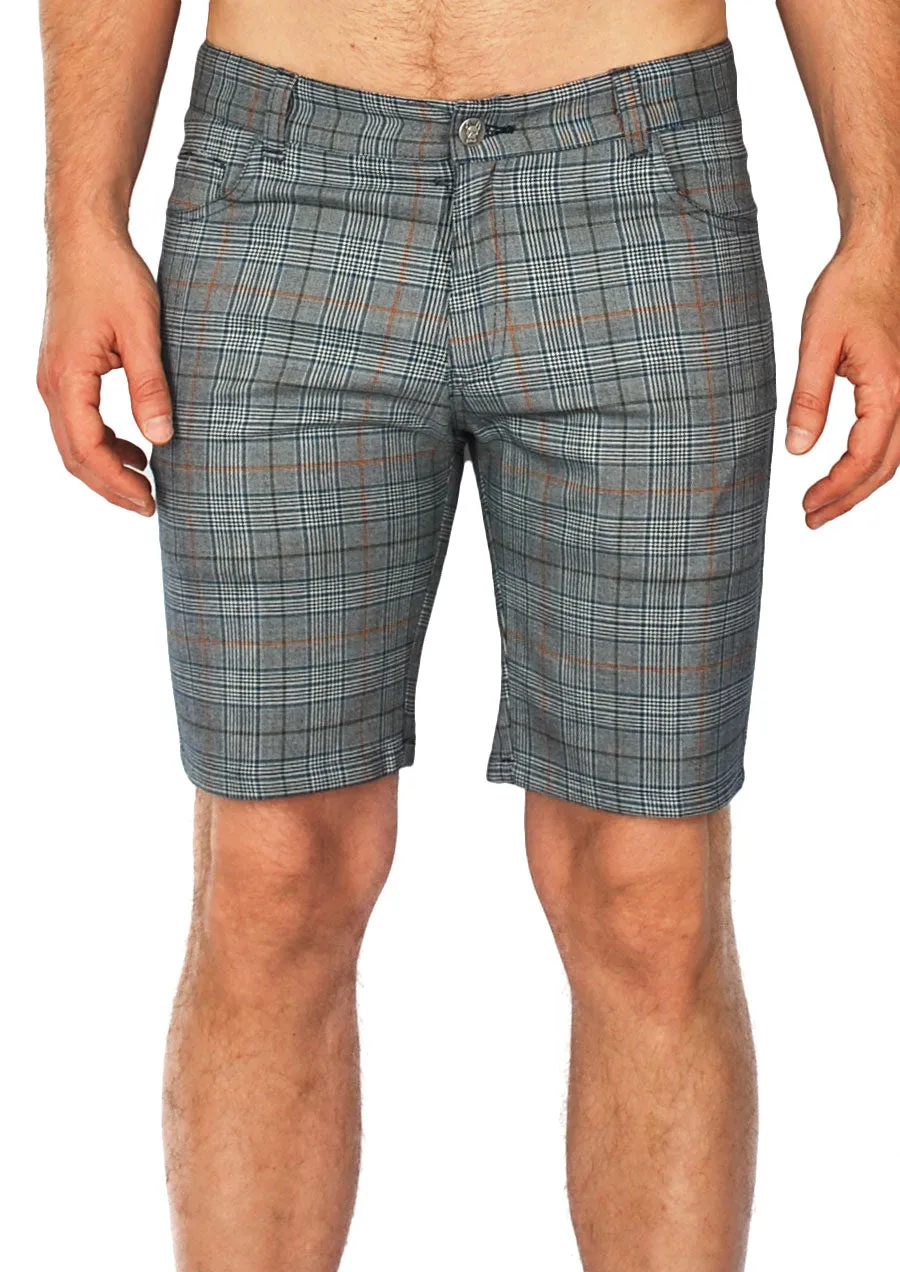 Slim Fit 5-Pocket Short - 8.5" Inseam (Navy Plaid)