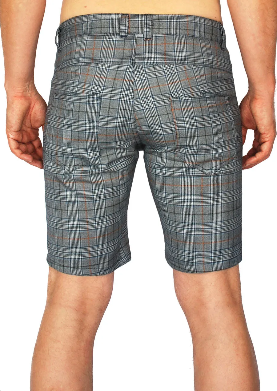 Slim Fit 5-Pocket Short - 8.5" Inseam (Navy Plaid)