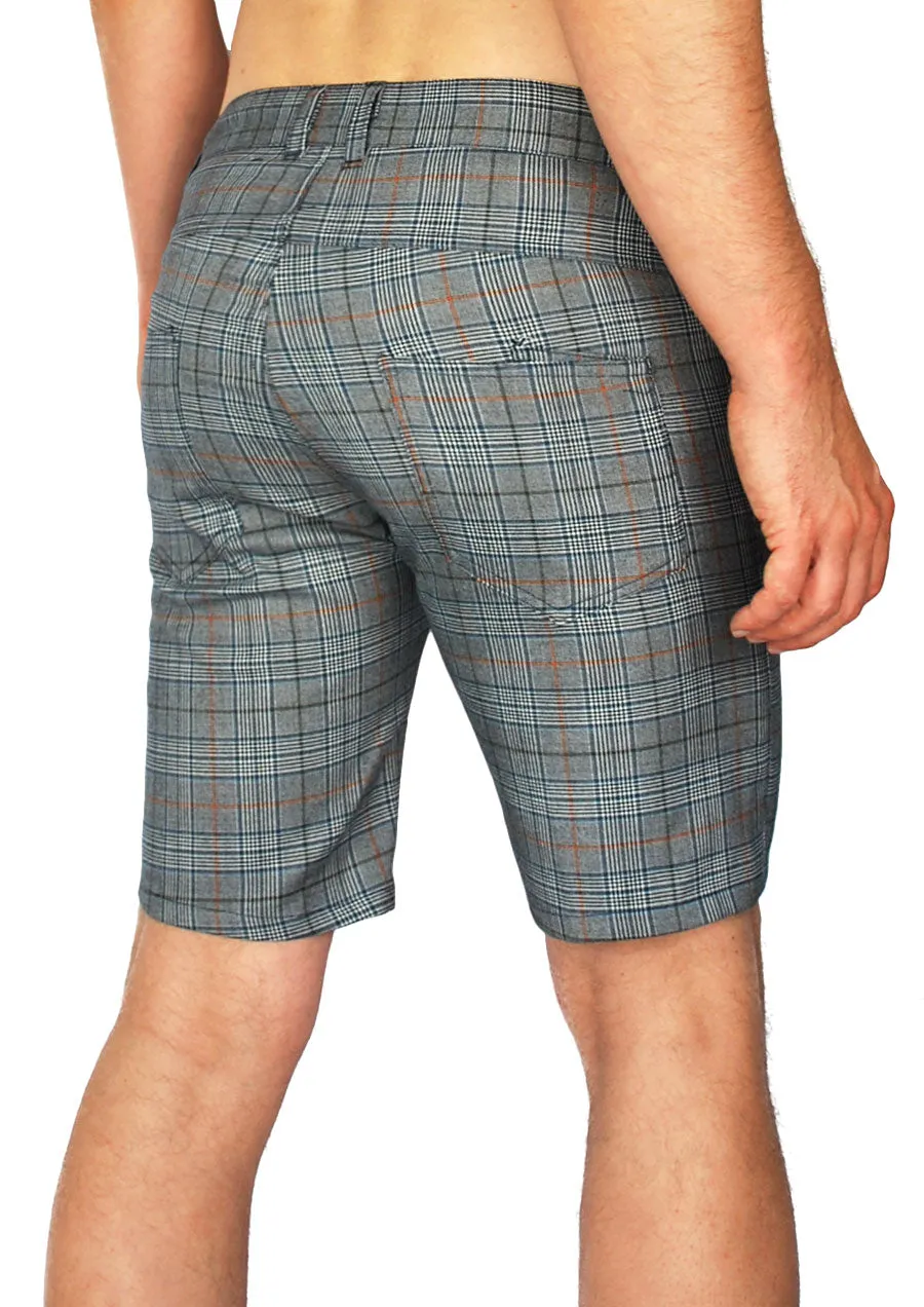 Slim Fit 5-Pocket Short - 8.5" Inseam (Navy Plaid)