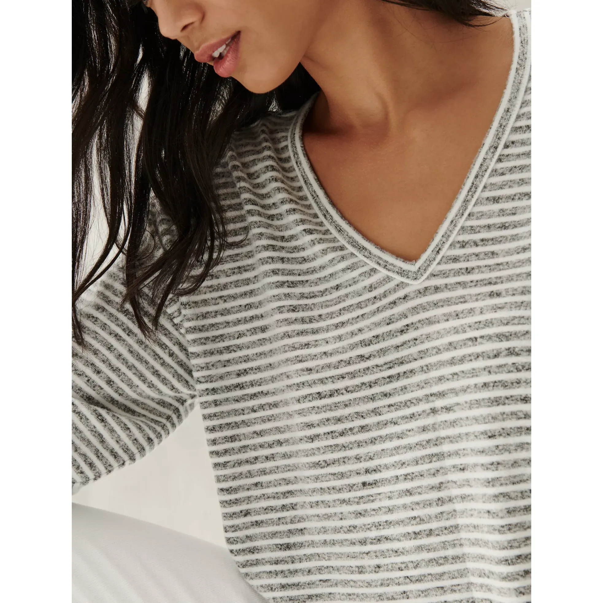 Stripe Cloud Jersey V-Neck Top