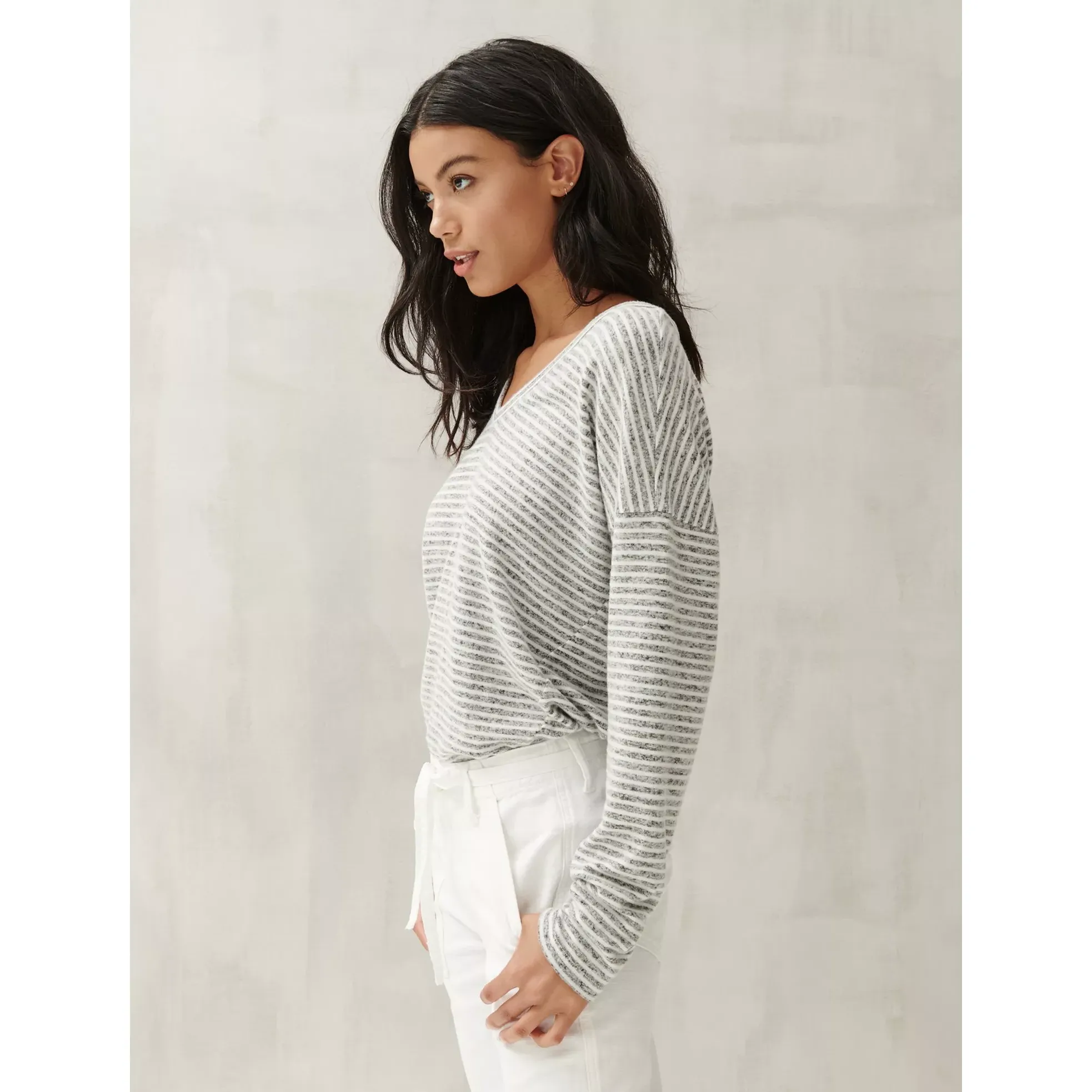 Stripe Cloud Jersey V-Neck Top