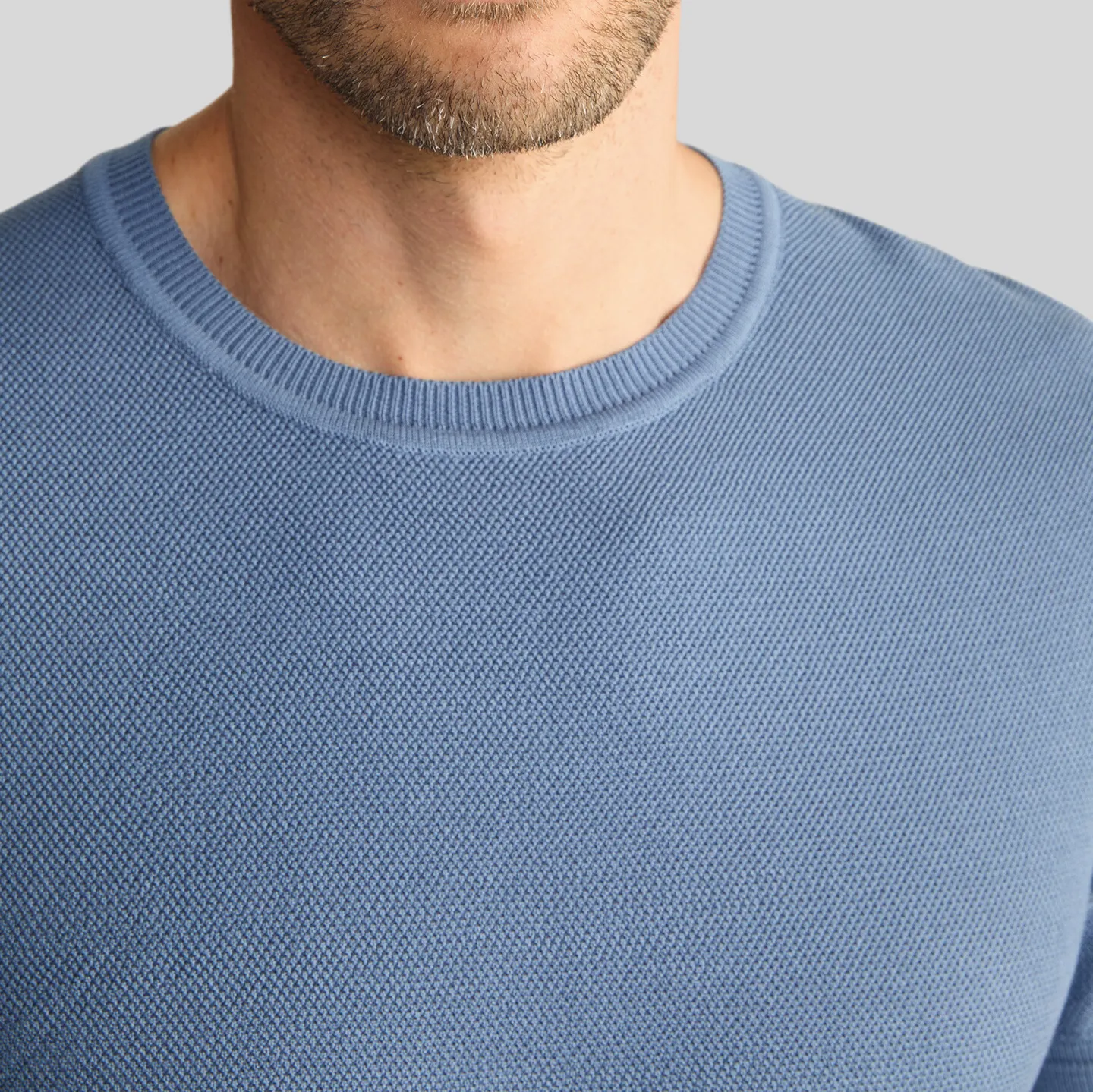 Textured Knit Crew Ribbed T-Shirt - Blue