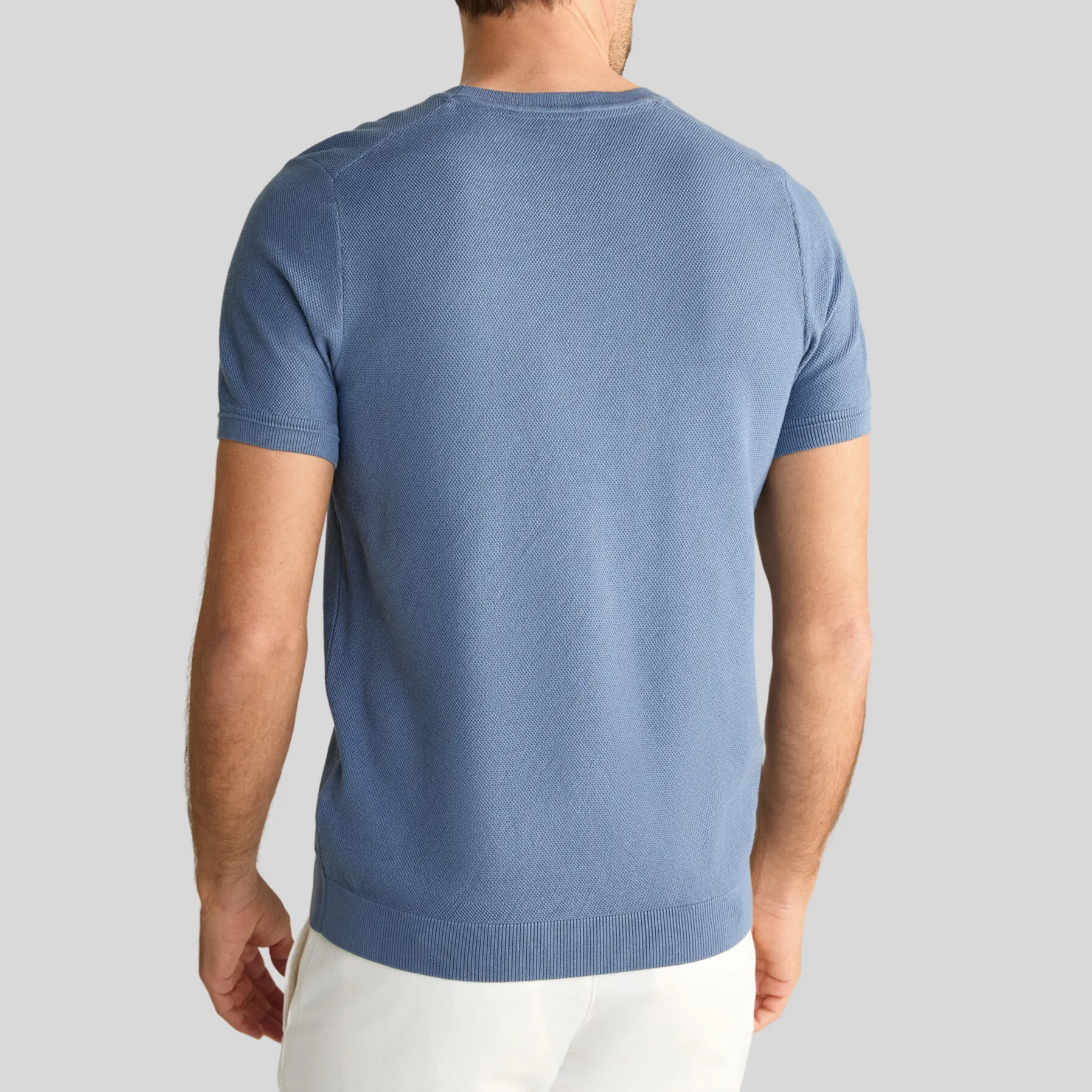 Textured Knit Crew Ribbed T-Shirt - Blue