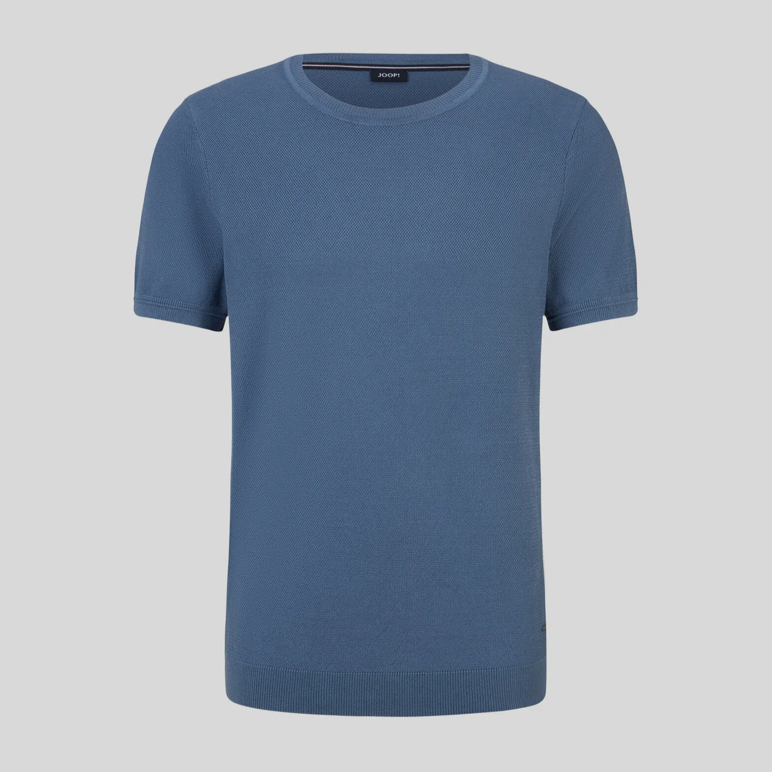 Textured Knit Crew Ribbed T-Shirt - Blue