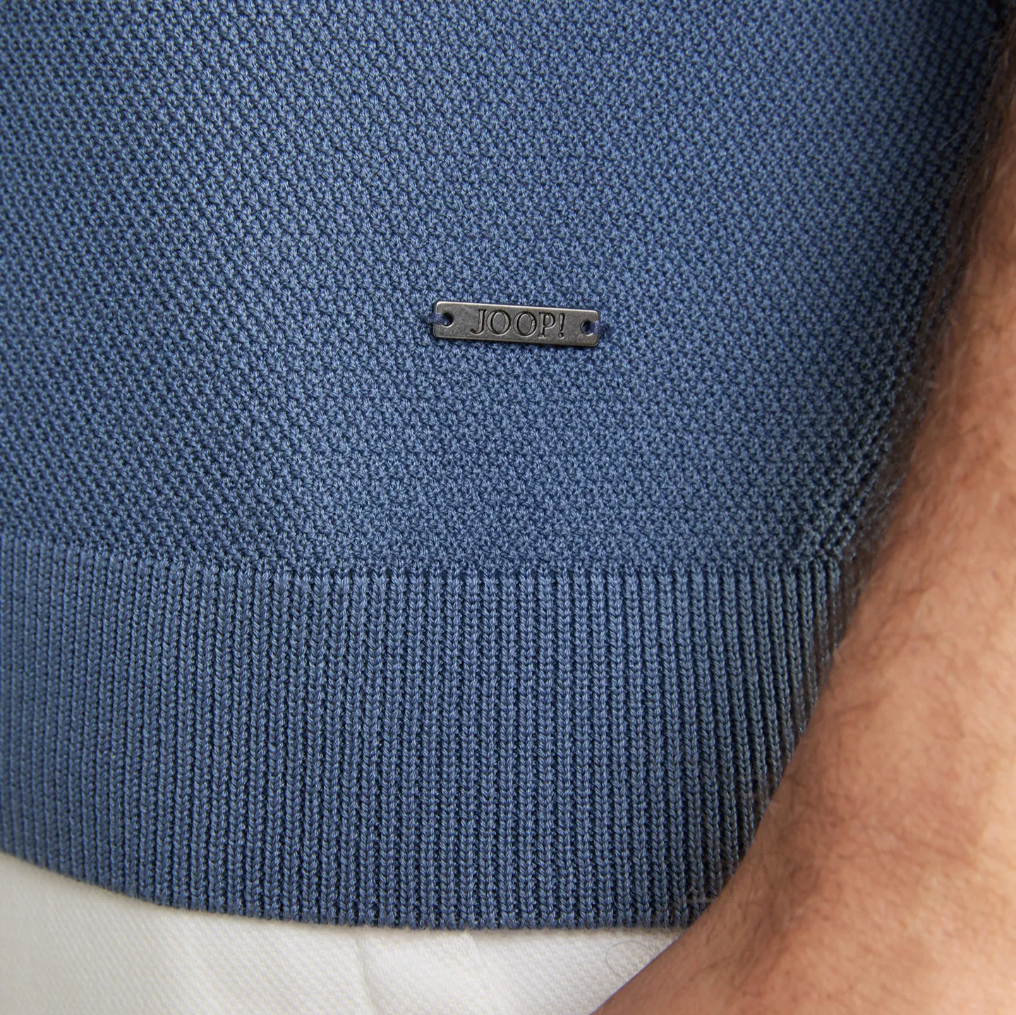 Textured Knit Crew Ribbed T-Shirt - Blue