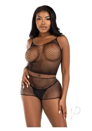 Twist Net Tank Top Boy Shorts Os Blk