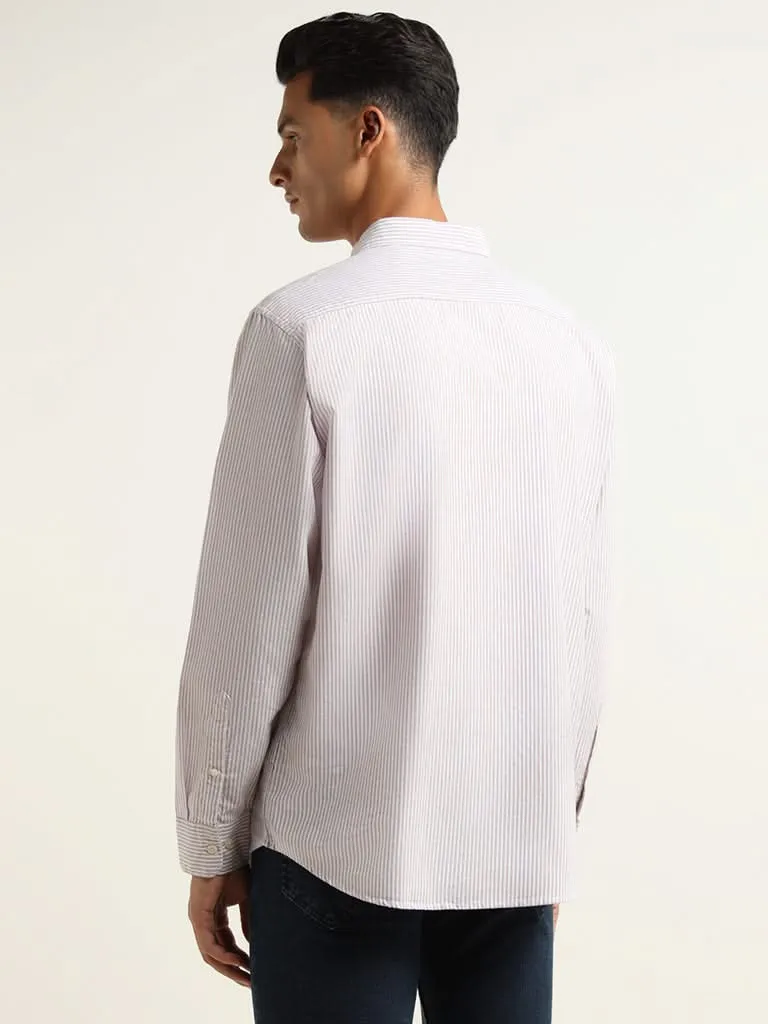 WES Casuals Light Mauve Striped Cotton Relaxed Fit Shirt