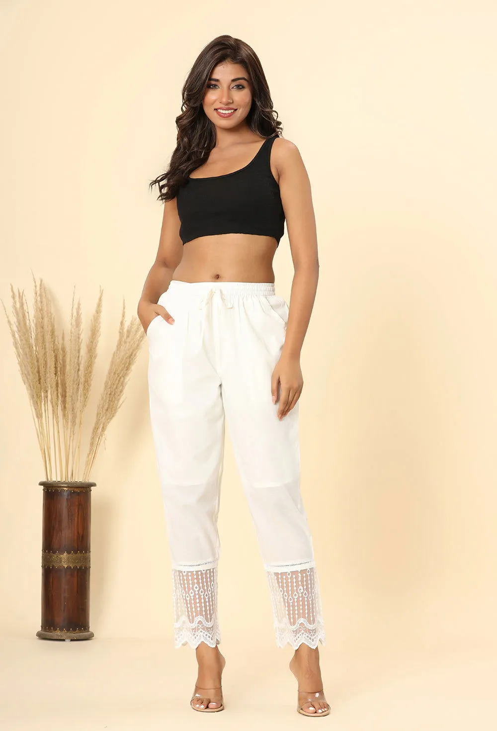 White Cotton Exclusive Lace Pant