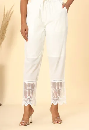 White Cotton Exclusive Lace Pant