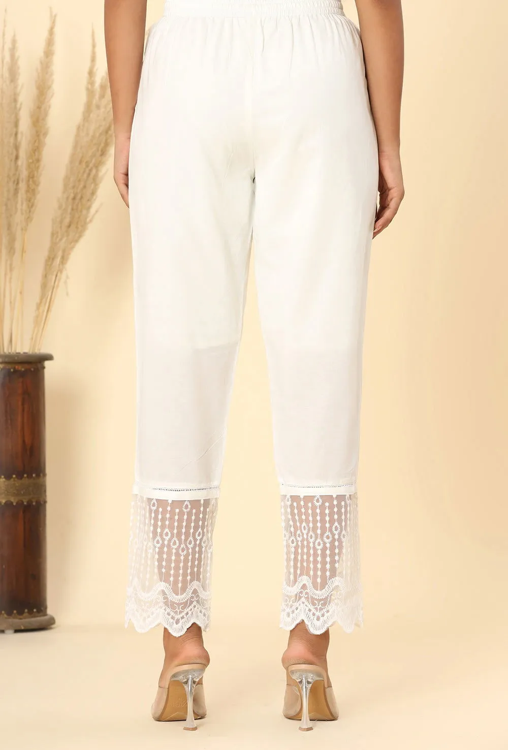 White Cotton Exclusive Lace Pant