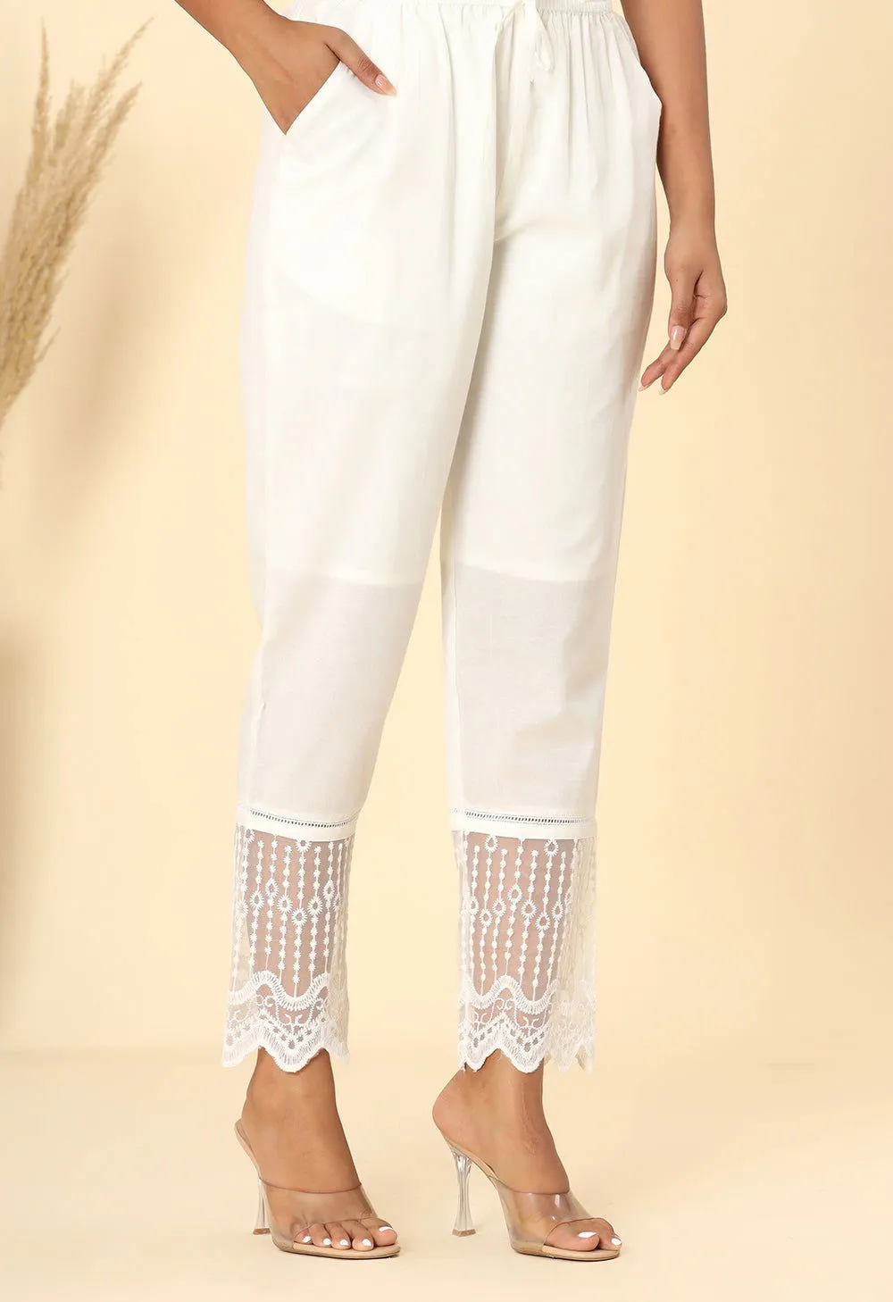 White Cotton Exclusive Lace Pant