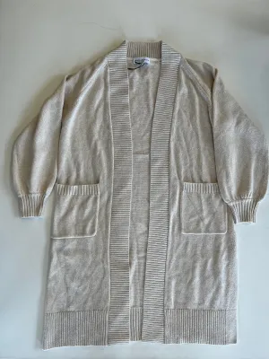 White   Warren - Cotton Linen Chainette Rib Trim Cardigan in Sand Dollar