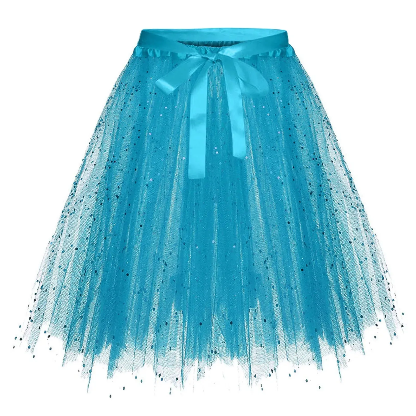Women Sequin Tulle Skirt High Waist Bowknot Tutu Mini Skirt