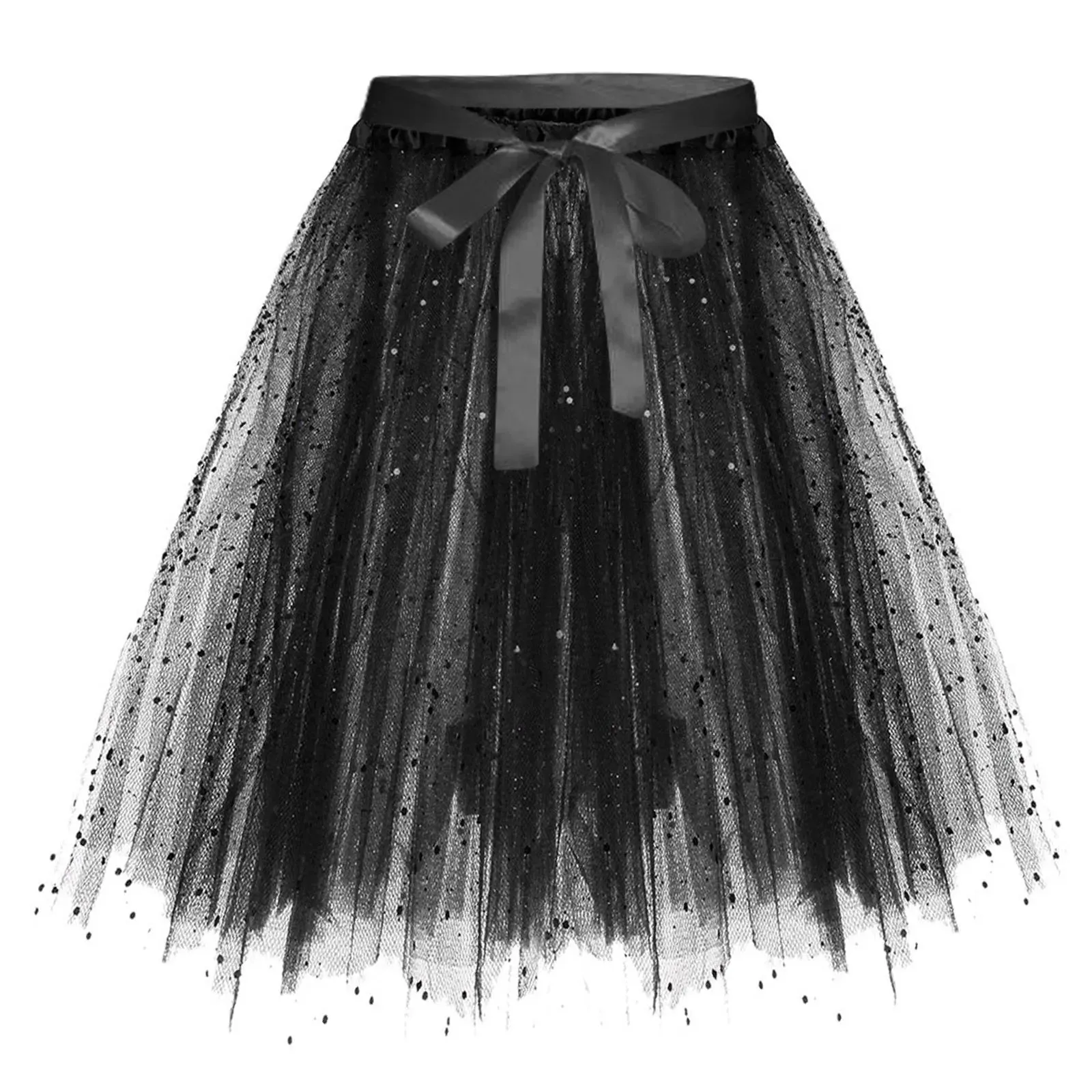 Women Sequin Tulle Skirt High Waist Bowknot Tutu Mini Skirt