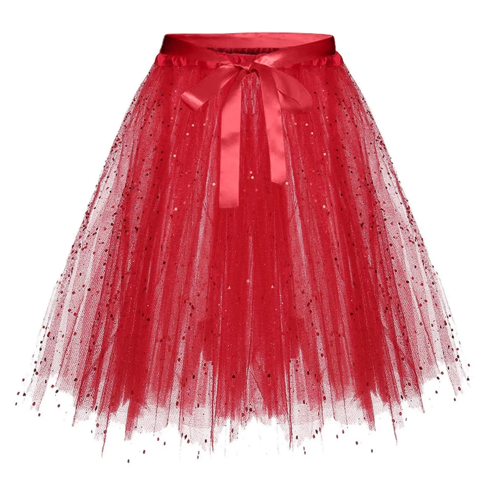 Women Sequin Tulle Skirt High Waist Bowknot Tutu Mini Skirt