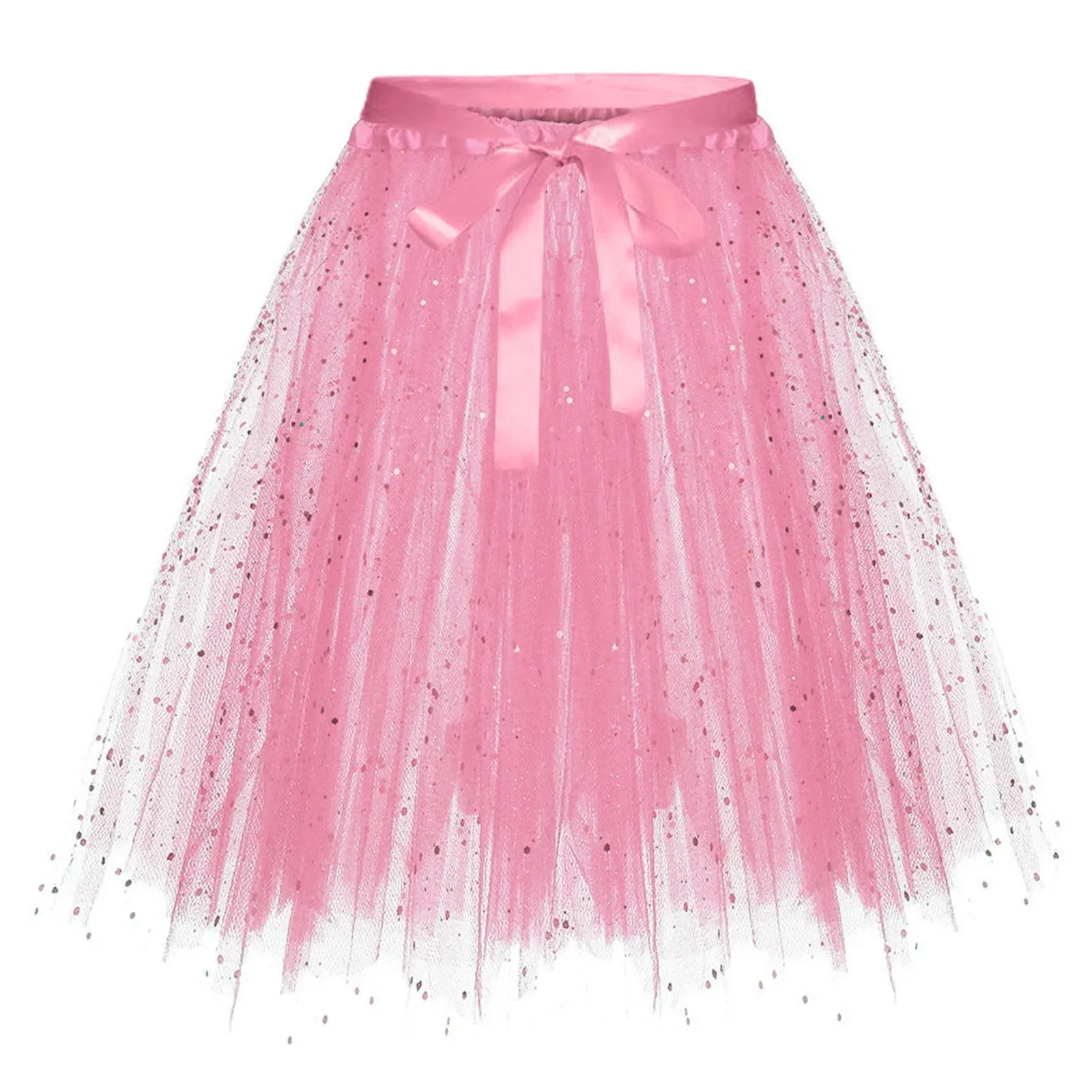 Women Sequin Tulle Skirt High Waist Bowknot Tutu Mini Skirt