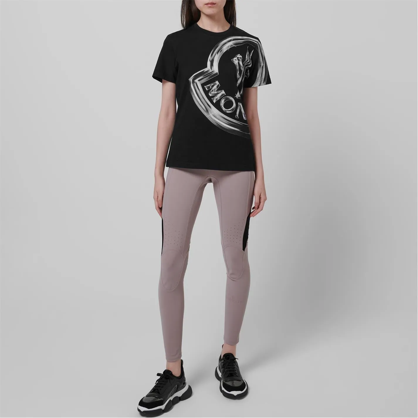 Womens Moncler Black Large Logo T-Shirt